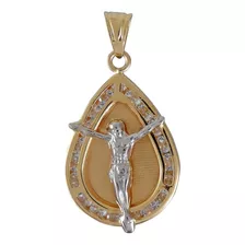 Medalla Dije Gota Con Cristo Oro 14 Kilates Y Circonias