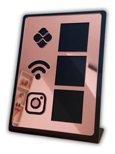 Placa Pix Tripla Wifi Instagram Pix Qrcode Pagamento Loja Preto/bronze