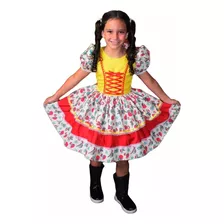 Vestido De Festa Junina Caipira Infantil Com Luva E Laço