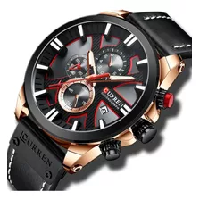 Reloj curren hombre correa de piel Negro Cronografo fechador