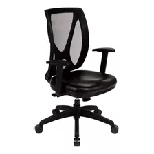 Silla De Escritorio Rossi Ejecutiva Alma Ergonómica Negra Con Tapizado De Cuero Sintético Y Mesh