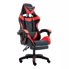 Silla De Escritorio Vonne Sv-g0 Gamer Ergonómica Negra Y Roja Con Tapizado De Cuero Sintético