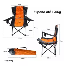 Cadeira Reforçada Camping Pesca Dobrável Bolsa E Porta Copo Cor Laranja