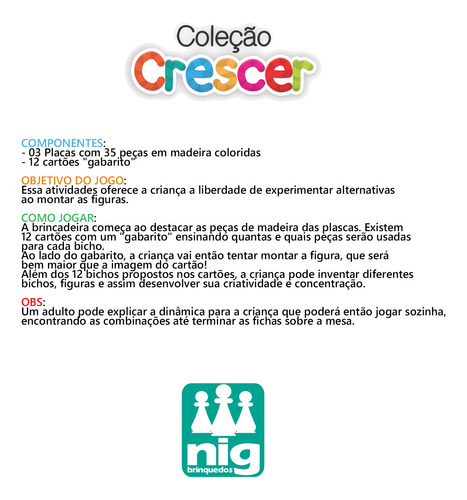 Jogo Educativo - Madeira - Crescer - Forma Bichos - Nig Brinquedos