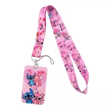 Lanyard + Portacredencial Lilo Y Stich Love Pink