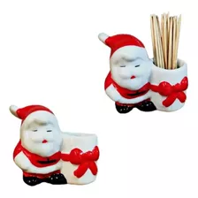 Paliteiro De Mesa Mini Papai Noel De Porcelana Natal 2 Peças