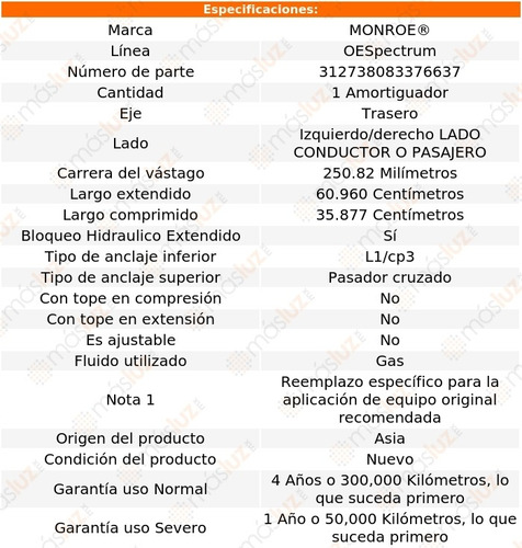 1) Amortiguador Oespectrum Gas Izq/der Tras Jetstar 88 65/66 Foto 3