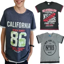 Kit 3 Camisetas Manga Curta Roupa Juvenil Menino Calor Verão