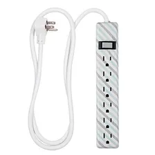 Stripes 6 Outlet Power Strip 4 Ft Power Cord Flat Plug W