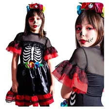 Fantasia Halloween Menina Caveirinha Vestido Infantil Linda