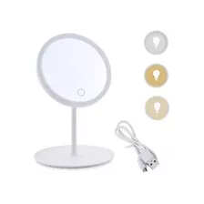 Espejo De Mesa Con Luz Cálida/fría Recargable Usb Blanco