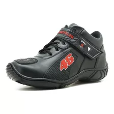 Tenis Motociclista Adventure Em Couro 401 Preto Com Vermelho