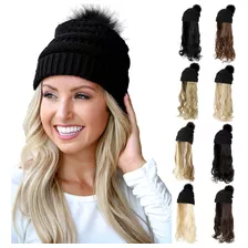 Qlenkay Gorro De Punto Con Extensiones De Pelo Largo Ondulad