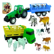 Fazendinha De Brinquedo 2 Carrinhos + 14 Animais P/ Presente