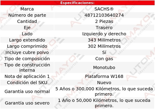 Juego 2 Amortiguadores Tra Sachs A190 Fwd L4 1.9l 01-04 Foto 2