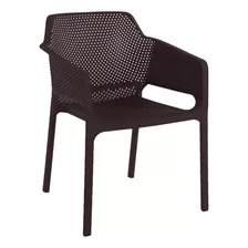 Silla Plástica Jardín Para Exterior Y Interior Con Apoya Brazos Marron LG Amoblamientos