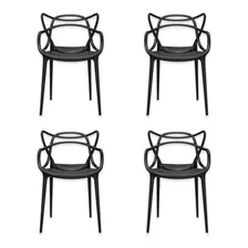 Set 4 Sillas Master Restaurante Color Negro Apilable Pp