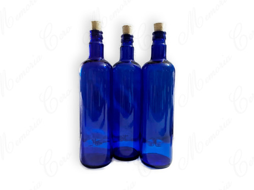 3 Botellas Vidrio Azul Hooponopono Concorcho Solarizada Full
