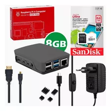 Kit Raspberry Pi 4 B 8gb Fonte Case Oficial 64gb Microhdmi