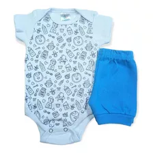 Conjunto Bebê Body Milk Azul Com Short Masculino - Kappes