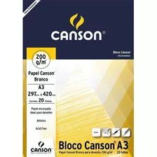 Bloco De Papel Canson Desenho Branco 200g A3 20 Folhas