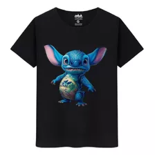 Camiseta Algodão Plus Size Grande Stitch Realista Desenho