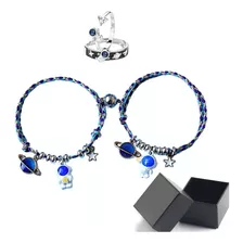 Set Astronauta 2pulseras Pareja De Imán+2anillo, Amor Eterno