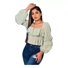 Blusa Elegante Dama Campesina Casual De Manga Larga Volantes