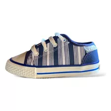 Zapatilla Derby Bb Cordón Lona Niños Estampado Rayas Azul