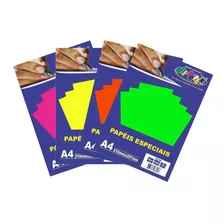 Kit C/ 4 Cores ( 80 Folhas ) Papel Neon A4 180g Off Paper 