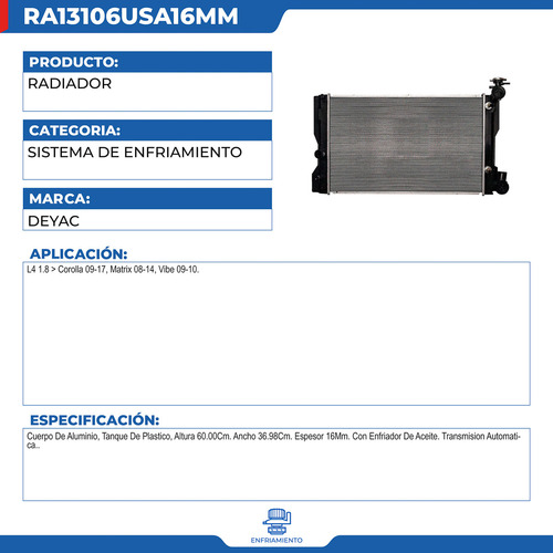 Radiador Pontiac Vibe 2009-2010 L4 1.8 Foto 2