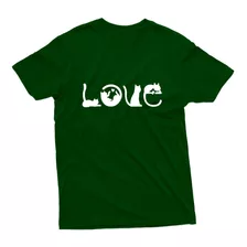 Camiseta Estampa Lançamento Escrita Love Gato 100% Algodão