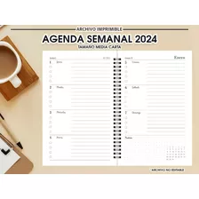 Agenda Semanal 2024- Archivo Imprimible Para Encuadernadoras