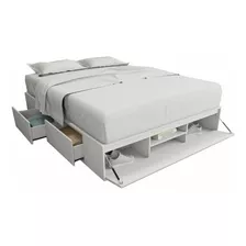 Box De Cama Con 4 Cajones + Zapatero Base Somier 162x203x33 Blanco Everest