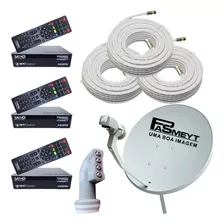 Kit Nova Antena Parabólica Vt1000 Para 3 Televisores 