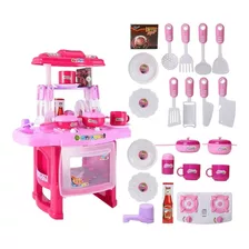 Cocinita Infantil Para Niñas Con Luz Y Sonido 24 Pcs Rosa