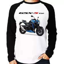 Camiseta Raglan Moto Suzuki Gsx S 750 Azul 2020 Longa