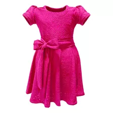 Vestido Infantil Rodado Laise Manga Curta Fofa E Faixa 