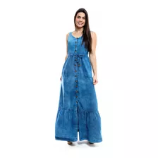 Vestido Jeans Longo Em Sarja Com Alça Ajustavel S3596