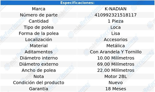 Polea Banda Metalica Lisa K-nadian Biscayne V8 4.6l 61 Foto 3