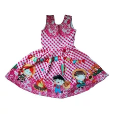 Vestido Infantil Junino Xadrez Rosa Tam 8-10 + Tiara