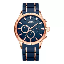 Reloj Loix Hombre La2138-1 Azul Con Oro Rosa, Tablero Azul