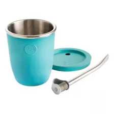 Mate Essen Neo Con Tapa Y Bombilla Color Aqua