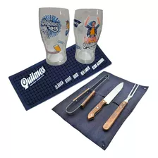 Pack X2 Vasos Quilmes + Set De Asado + Beermat Posa Vasos