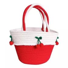 Bolso De Mano De Cereza Para Mujer, Bolso De Playa Tejido Co