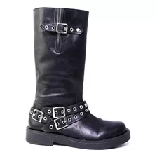 Bota Caña Alta Eco Cuero Con Taco Mujer Moda Ultra Confort.