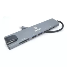 Hub 8 Em 1 Hdmi 4k Rj45 Usb 3.0 Micro Sd Usb-c Pd Urban Gate Cor Cinza