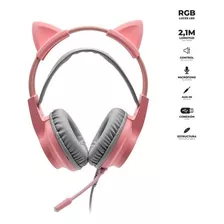 Audifonos Gamer Headset Urbano Orejas De Gato Usb Luz Rgb Color Rosa