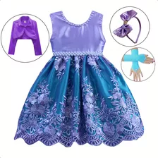 Vestido Infantil Ariel Pequena Sereia Luxo Coroa Luva Bolero