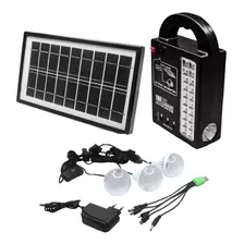 Kit De Iluminação Portátil Placa Painel Solar Bateria 4 Em 1